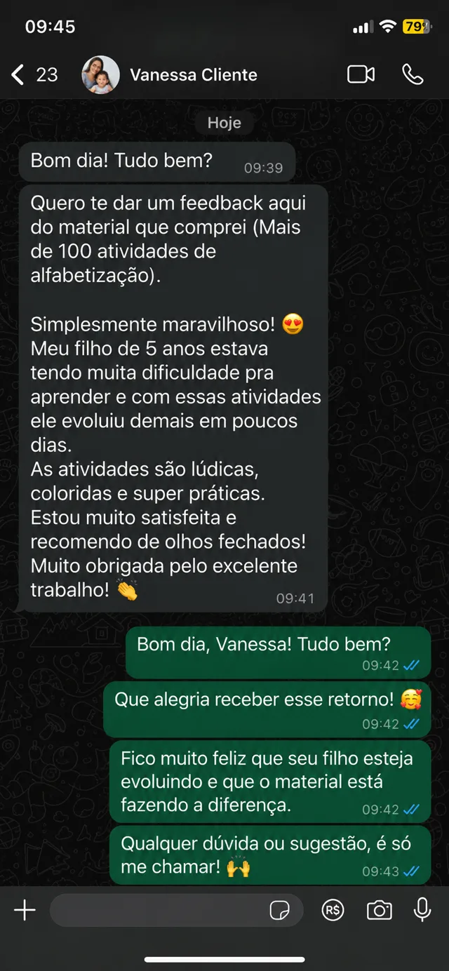 Print real de depoimento de cliente via WhatsApp